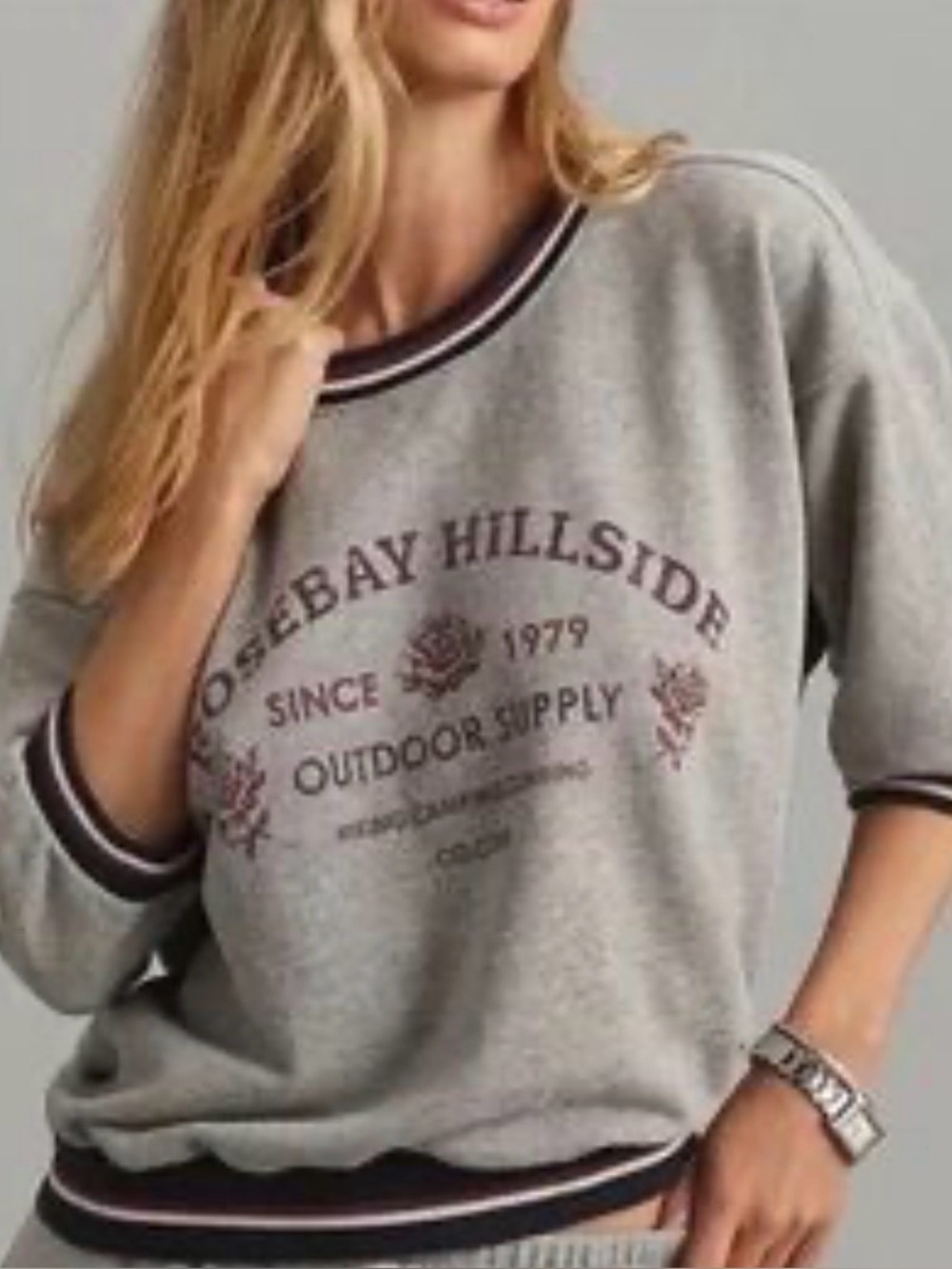 Anthropologie Pilcro Niki Bubble Sweatshirt Grey Varsity Casual Preppy Size XS